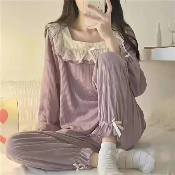 Pyjama femme 2 ensembles de vêtements de maison filles printemps et automne pantalons à manches longues doux étudiant