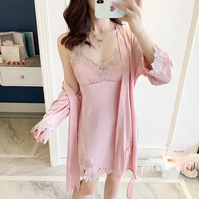 Nuisette et peignoir kimono sexy en satin pour femme