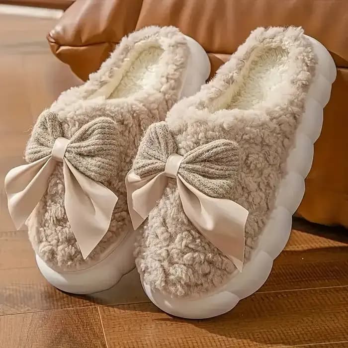 Pantoufles doublées de polaire avec nœud pour femmes