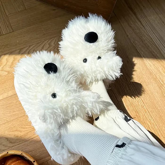 Chien chiot pantoufle femmes maison thermique floue mignon hiver chaud fourrure en peluche intérieur paresseux femme