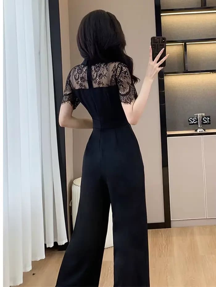 SMTHMA-Combinaison en dentelle à manches courtes pour femmes, nouvelle mode, patchwork, taille haute