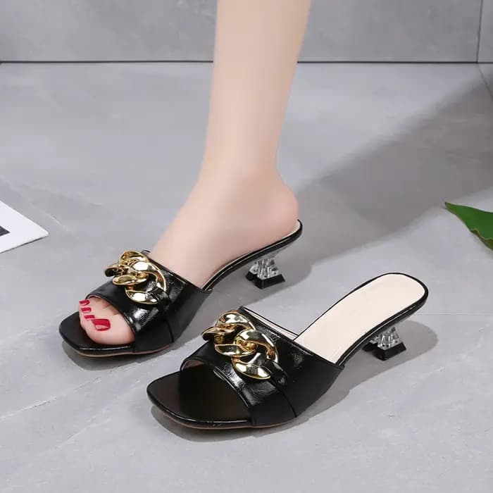 Femmes pantoufles Mules diapositives chaussures femme talons clairs sandales avec chaîne