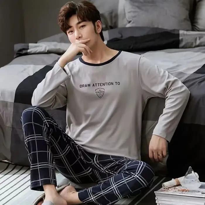 Pyjamas hommes manches longues et pantalons printemps et automne Style Simple et respirant vêtements de nuit étudiant