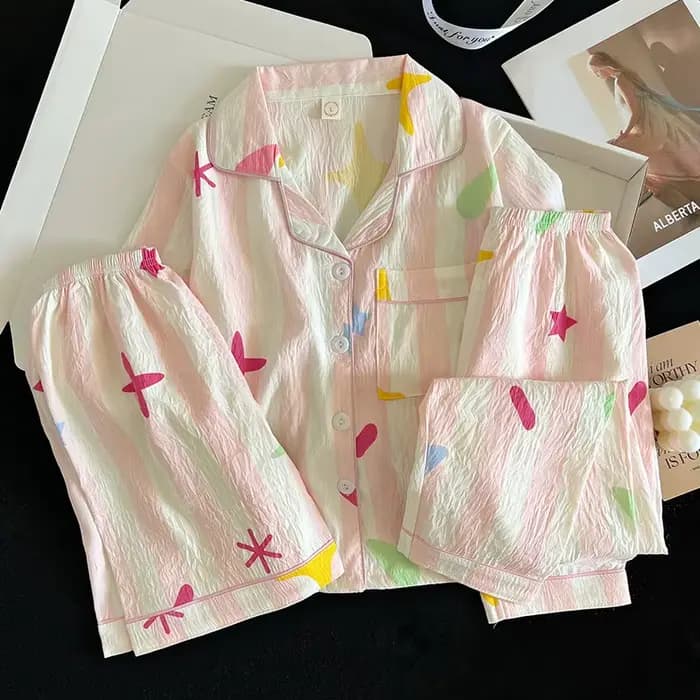 Ensemble pyjama d'été, haut à manches courtes et short et pantalon assortis