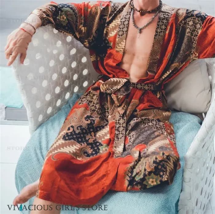 Grande taille hommes Robe vêtements de nuit Style bohème imprimé Kimono peignoir