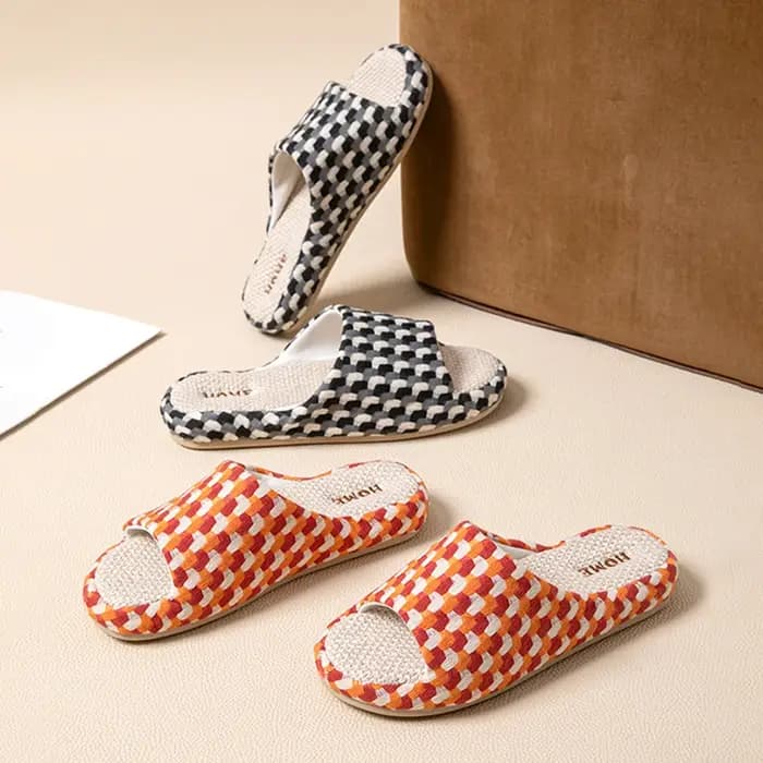 Nouvelles pantoufles plates en lin pour femmes