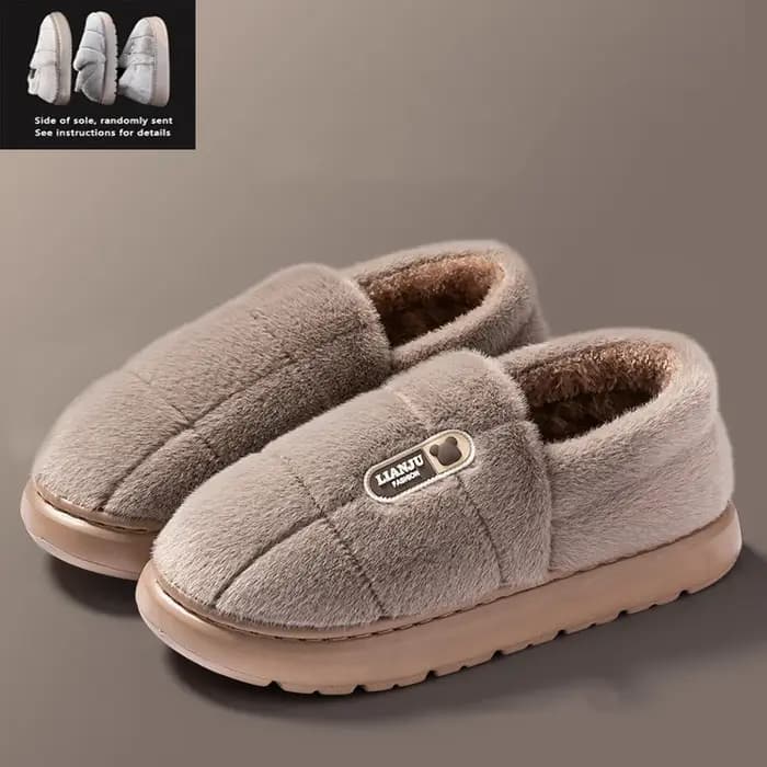 Chaussons pour hommes hiver couleur unie talons enveloppants pantoufles en peluche antidérapant chaud femmes