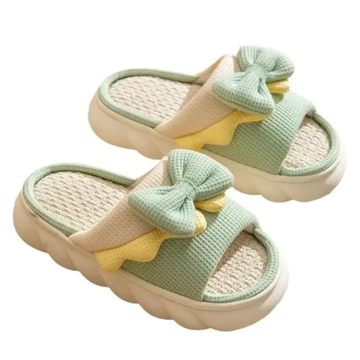 1 paire antidérapant nœud papillon femme lin pantoufles semelle épaisse orteil et trou nœud