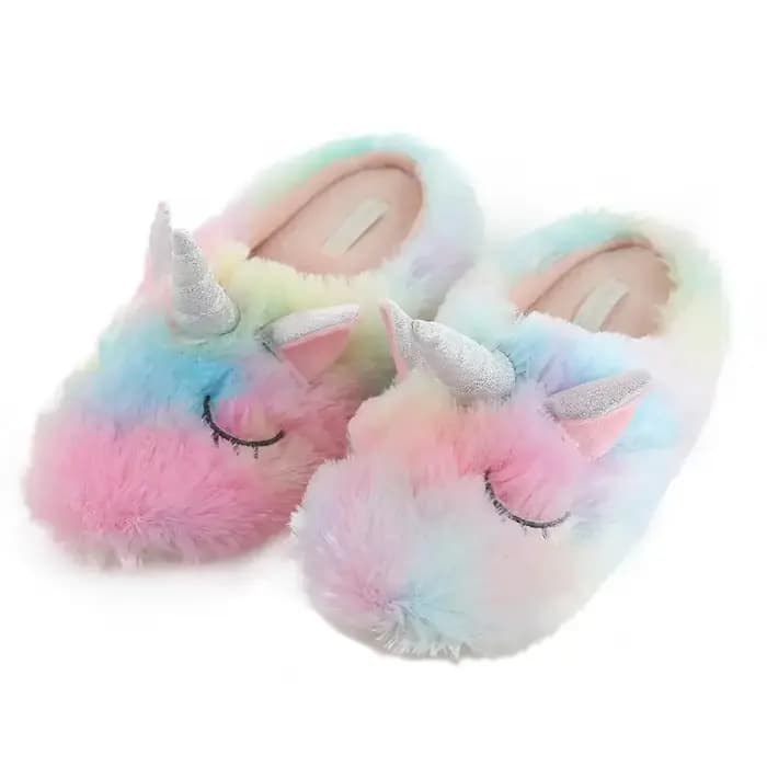 Pantoufles d'intérieur en peluche arc-en-ciel pour femmes