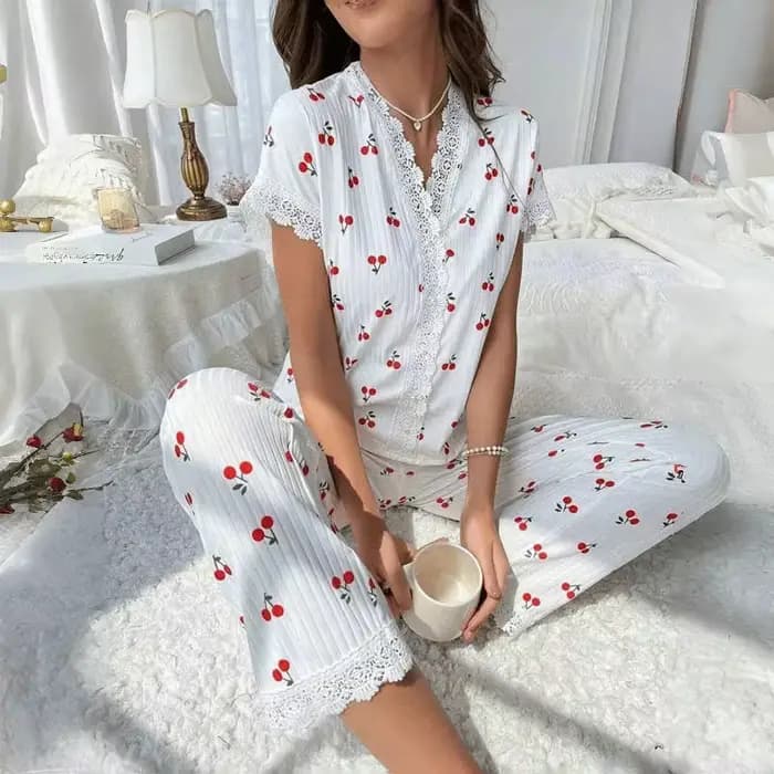 Ensemble pyjama 2 pièces en dentelle pour femmes