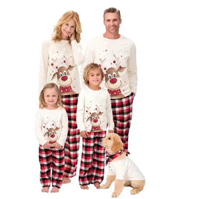 Ensembles de pyjamas assortis pour la famille de Noël, haut de dessin animé, coton imbibé, parent-en