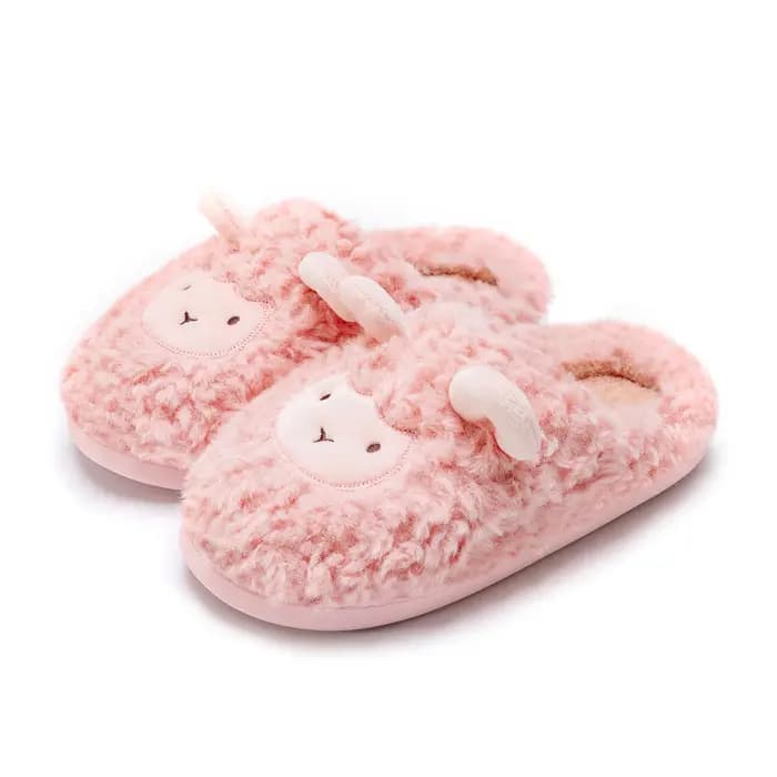 Pantoufles d'hiver en peluche de mouton de dessin animé pour femmes et hommes, diapositives chaudes