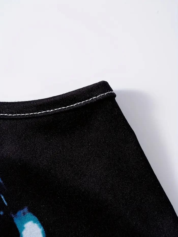 Robe décontractée à imprimé plumes bleu galaxie pour femmes