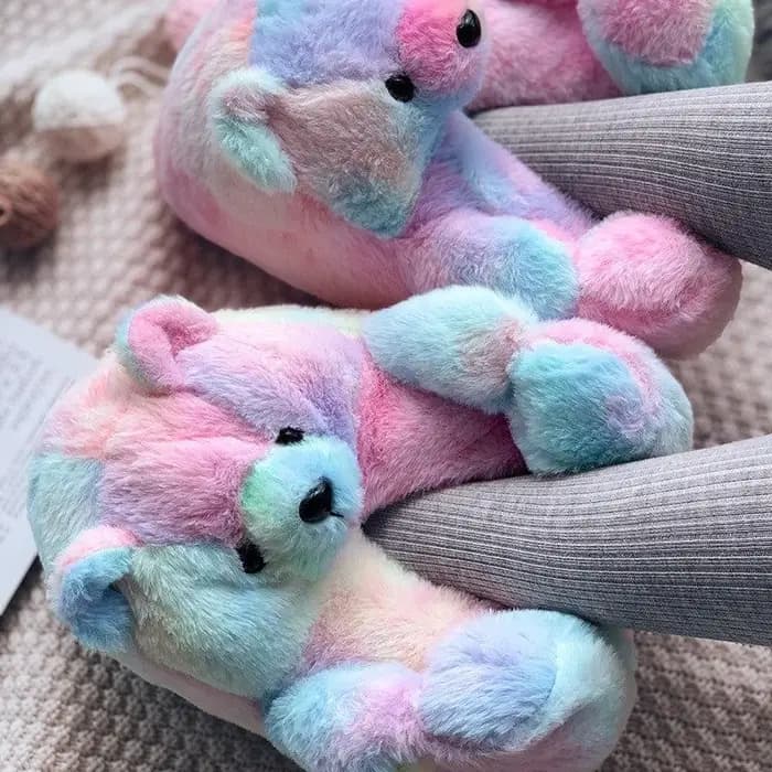 Pantoufles d'hiver en peluche ours en peluche mignonnes