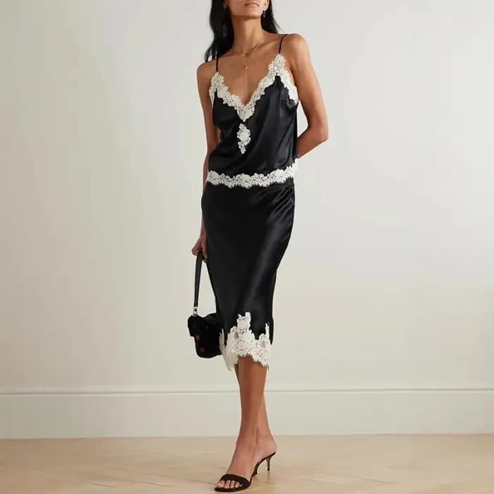 Ensemble pyjama deux pièces pour femme en satin sexy