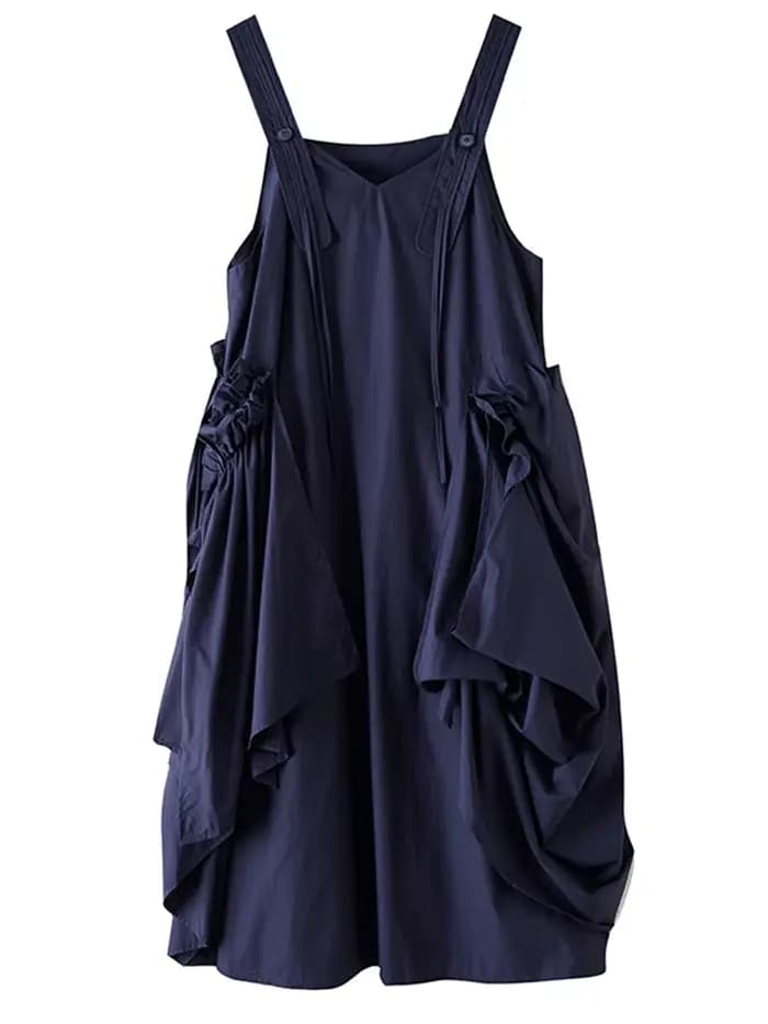 Robe plissée sans manches noire Vintage à bretelles pour femmes