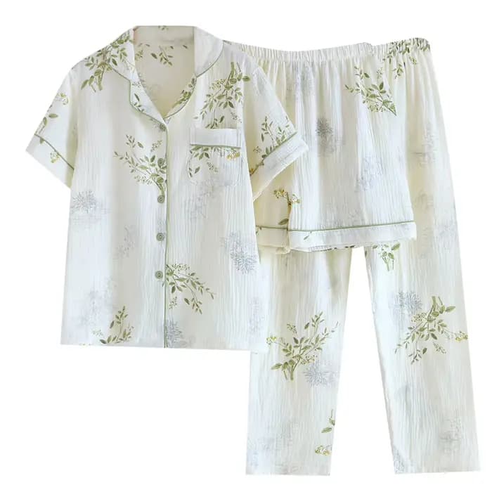 Ensemble pyjama trois pièces en crêpe de coton pur pour femme