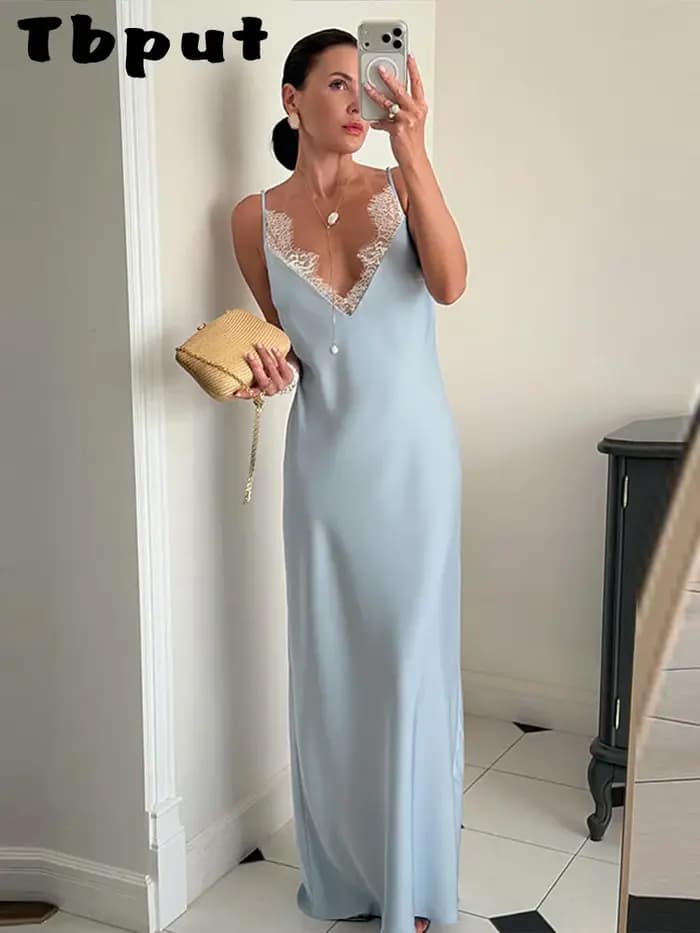 Robe longue sexy en dentelle patchwork pour femme