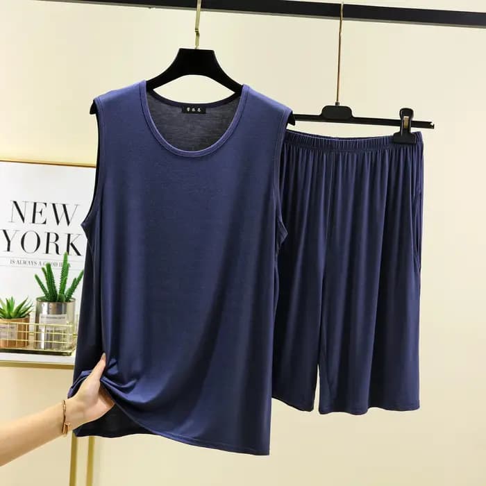 Adulte hommes pyjamas ensemble grande taille vêtements de nuit haut sans manches pantalon costume Modal confort maison