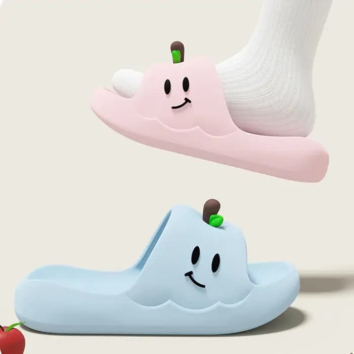 Pantoufles d'intérieur épaisses en EVA motif pomme de dessin animé pour femme