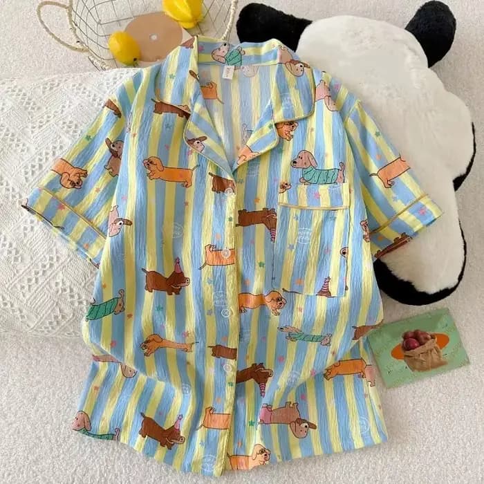 Pyjama Kawaii à imprimé étoiles et rayures pour femme