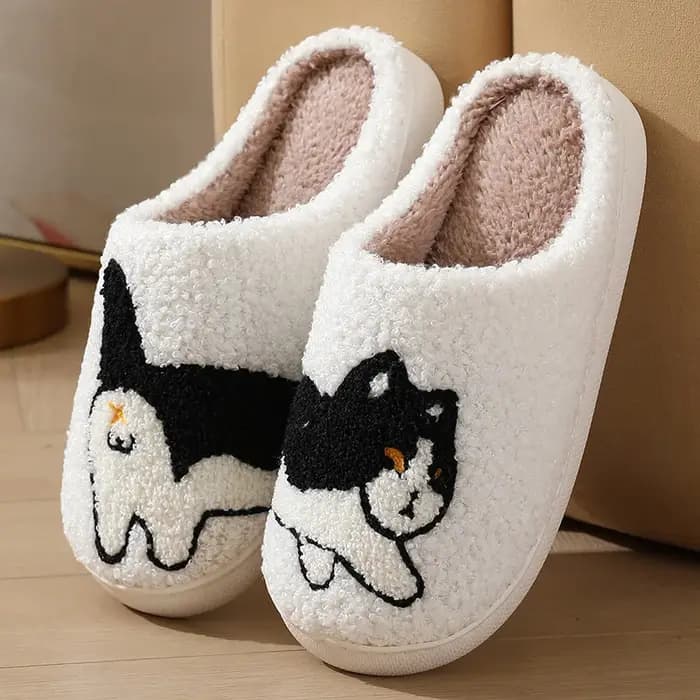 Dessin animé mignon chat teckel chien femmes pantoufles intérieur chaud confort léger chambre concis hiver coton chaussures hommes diapositives