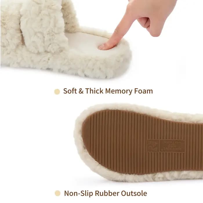 Crestar Pantoufles en fausse fourrure à bout ouvert pour femme