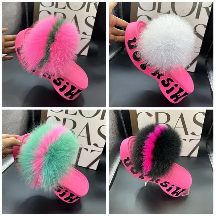 Pantoufles en vraie fourrure de renard pour femme