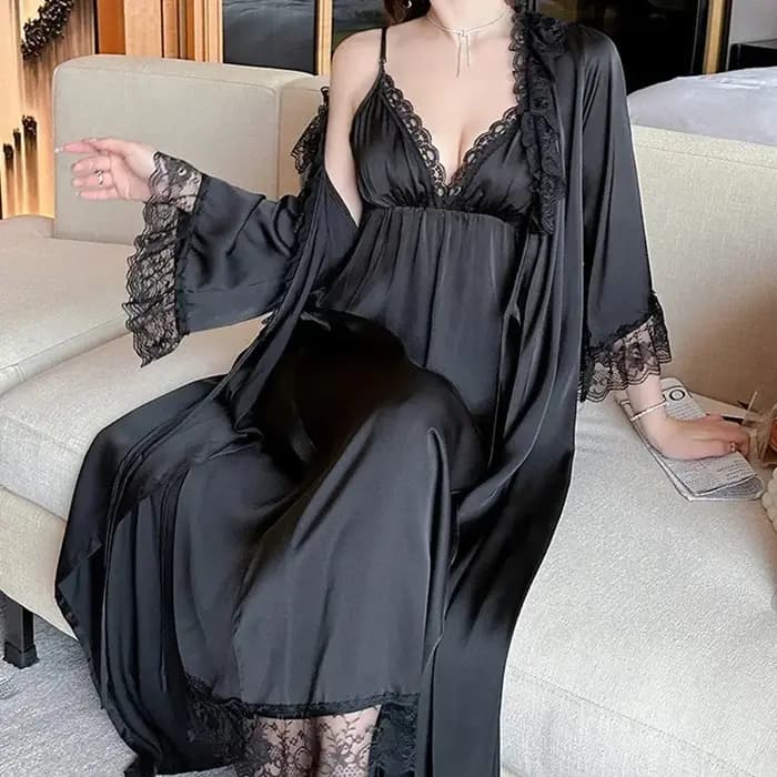 Nuisette et peignoir kimono sexy en satin pour femme