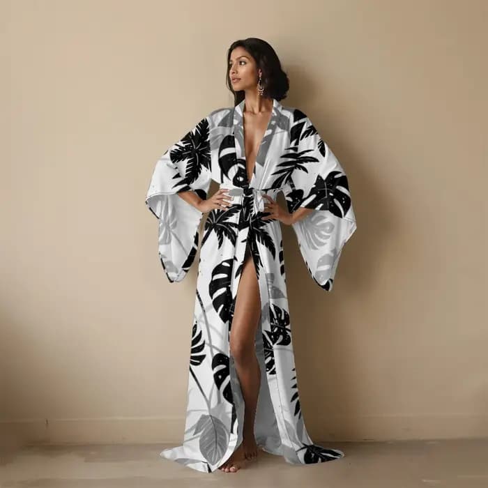 Peignoir Kimono Sexy imprimé feuilles tropicales pour femmes