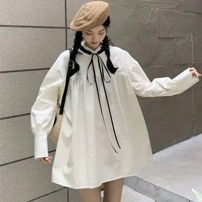 Robe courte Vintage française à manches bouffantes pour femmes