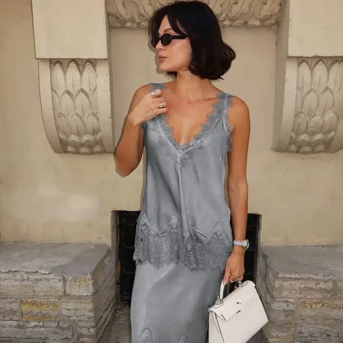 Ensemble 2 pièces Tuularose : Robe longue décontractée en dentelle et caraco tendance pour femme – I
