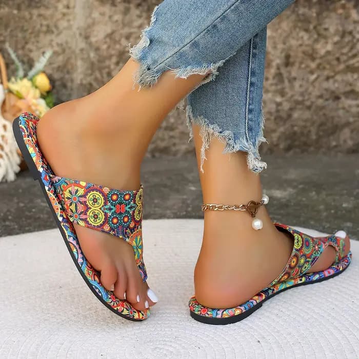 Femmes pantoufles bohème fleur motif sandales décontracté chaussures légères tongs mode grande taille