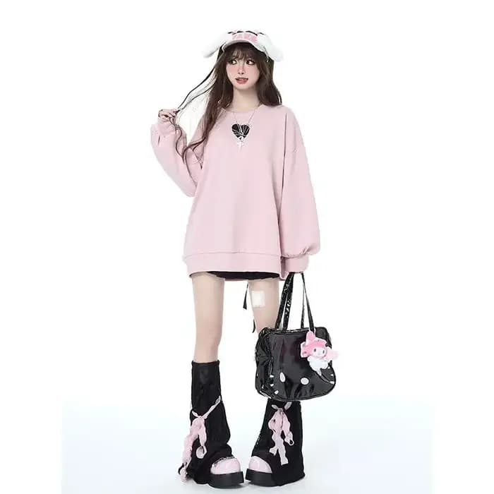 Sweat-shirt à manches longues et col rond pour femme