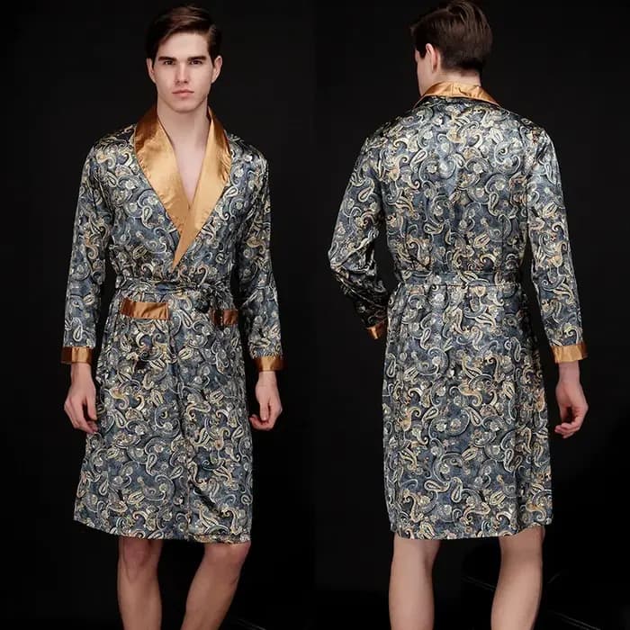 Peignoir avec poche en soie glacée pour homme