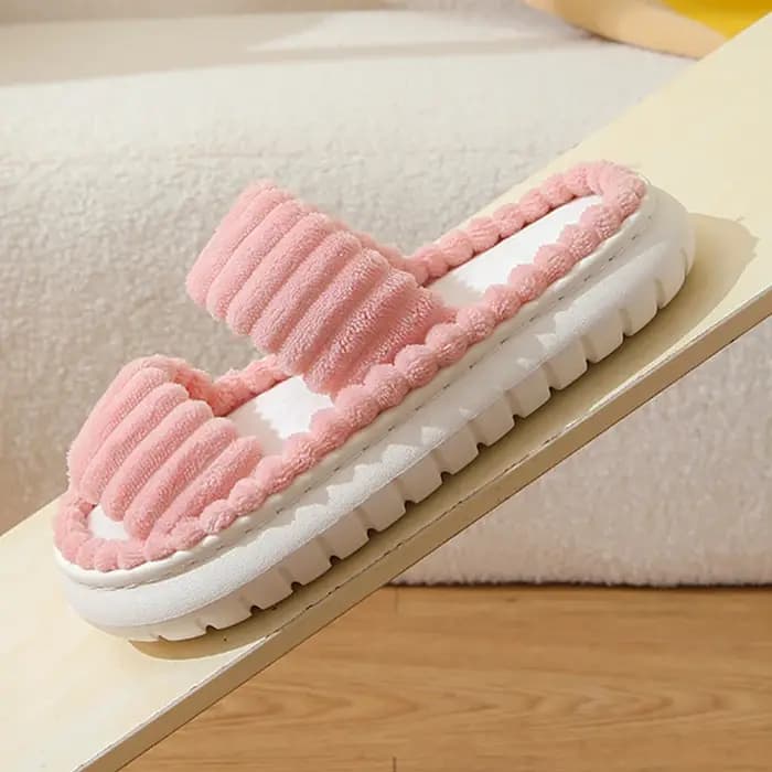 Pantoufles à plateforme en peluche à Double sangles pour femmes