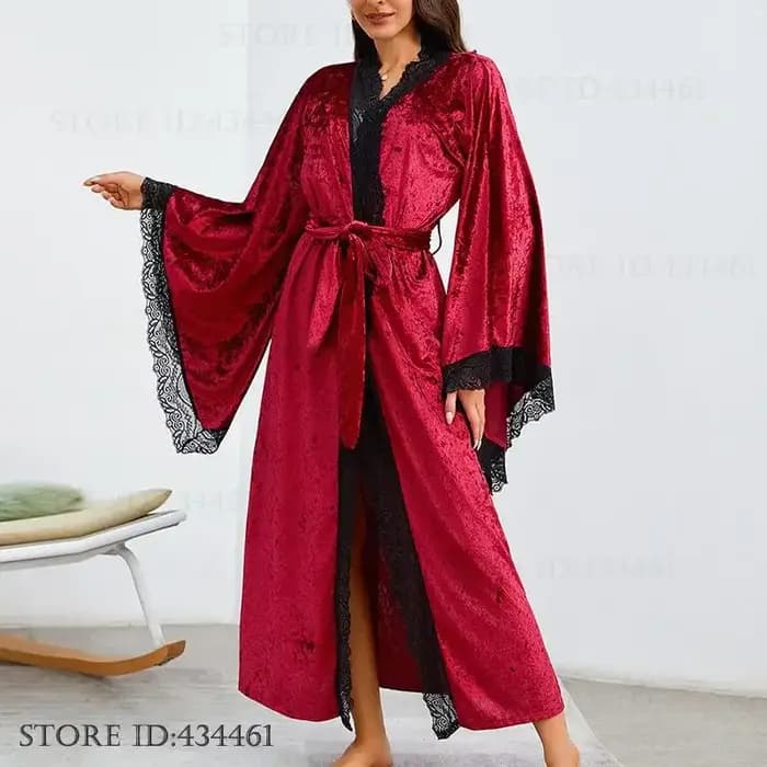 Élégant blanc velours longue Robe Kimono peignoir