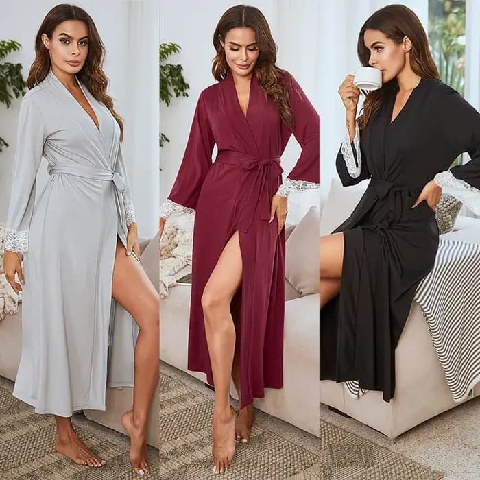 Printemps automne peignoir longue Kimono Robe dame coton