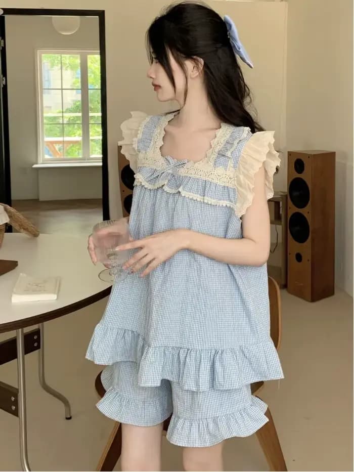 Ensemble de pyjama à volants de style japonais pour femmes