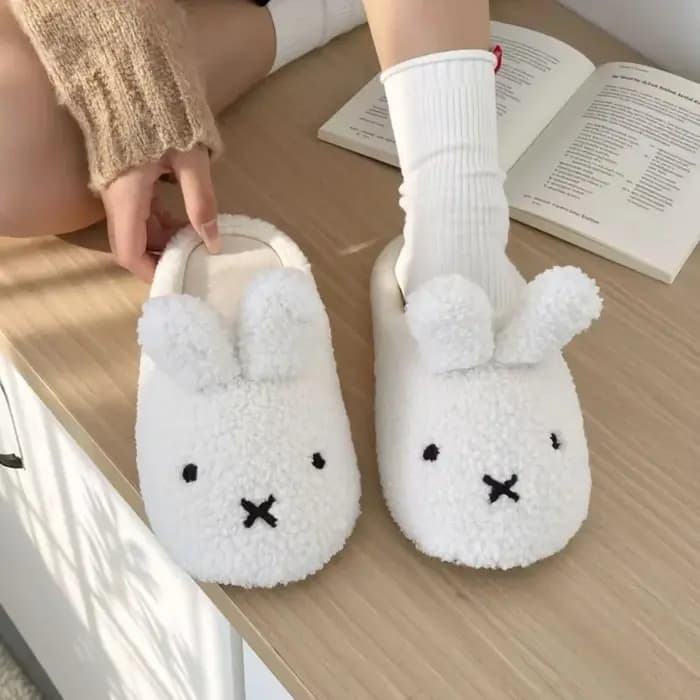 Miffy hiver confort chaud dessin animé mignon anti-dérapant pantoufles Kawaii en peluche coton