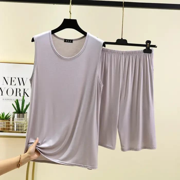 Adulte hommes pyjamas ensemble grande taille vêtements de nuit haut sans manches pantalon costume Modal confort maison