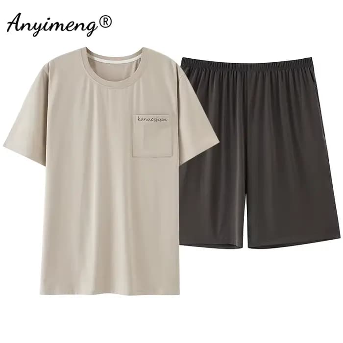 Big Guys grande taille L-6XL pyjama ensembles été nouveaux hommes Modal vêtements de nuit Gentleman minimaliste Pjs