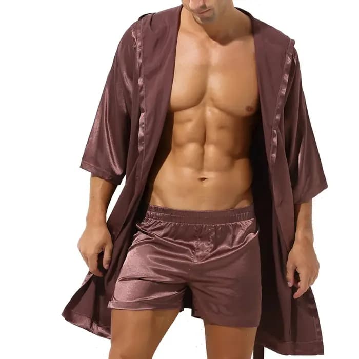 Peignoir Kimono à Capuche et Manches Courtes pour Homme