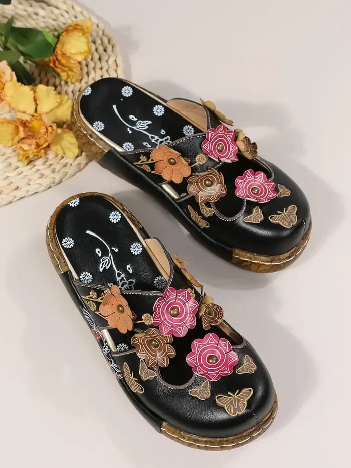 Baotou-Pantoufles rétro en fleurs de prunier pour femmes, sandales coordonnantes à semelle optique t