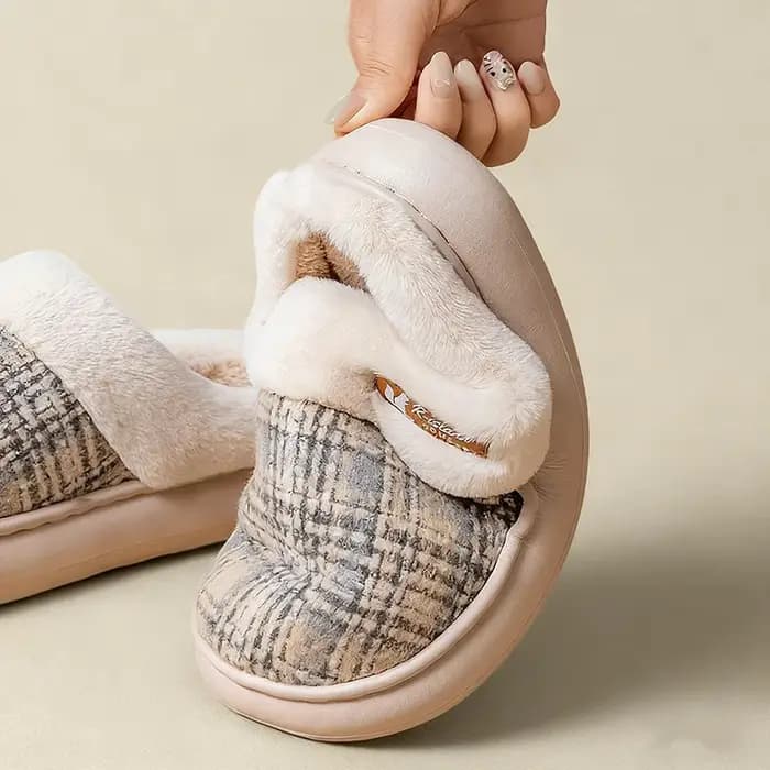 Femmes hiver chaud fourrure pantoufles rayure maison chaussures antidérapantes confort talon plat