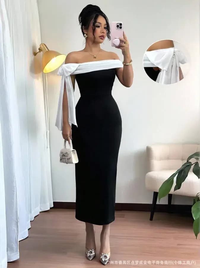 Robe sexy à épaules dénudées et ourlet à la taille