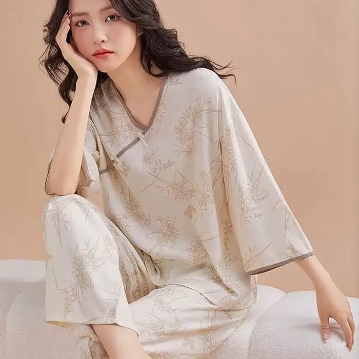 Mode imprimé femmes pyjamas ensemble décontracté coton rayonne vêtements de nuit printemps automne maison