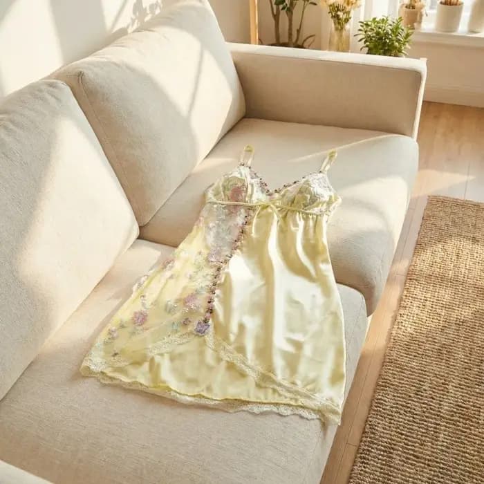 Robe de nuit pour femme en dentelle fine avec nœud