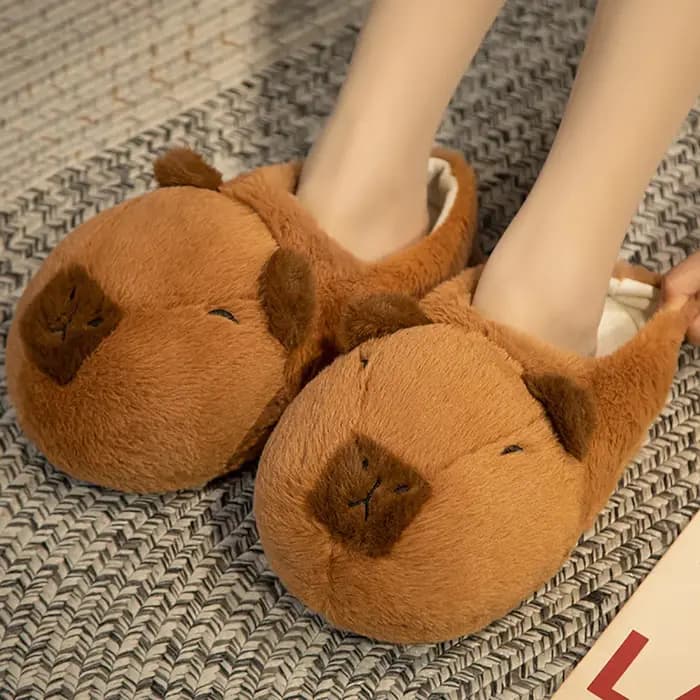 Capybara pantoufles en peluche dessin animé Capibara chaussures en coton animaux mignons pantoufle f
