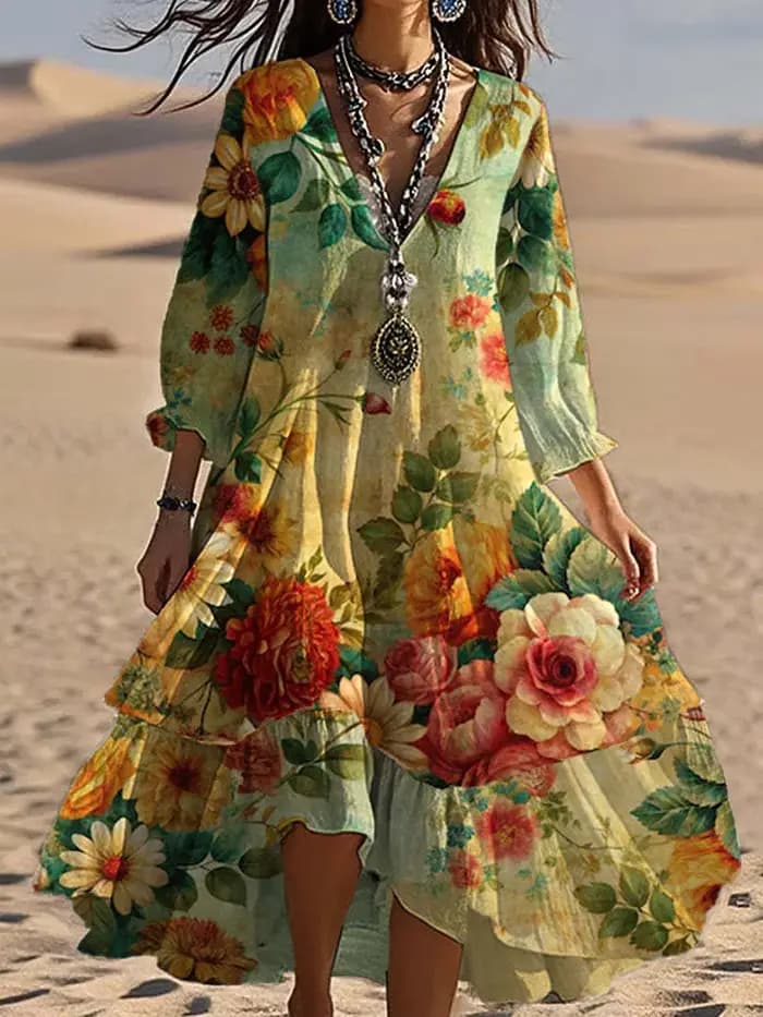 Robe Maxi Chic à manches trois quarts pour femmes